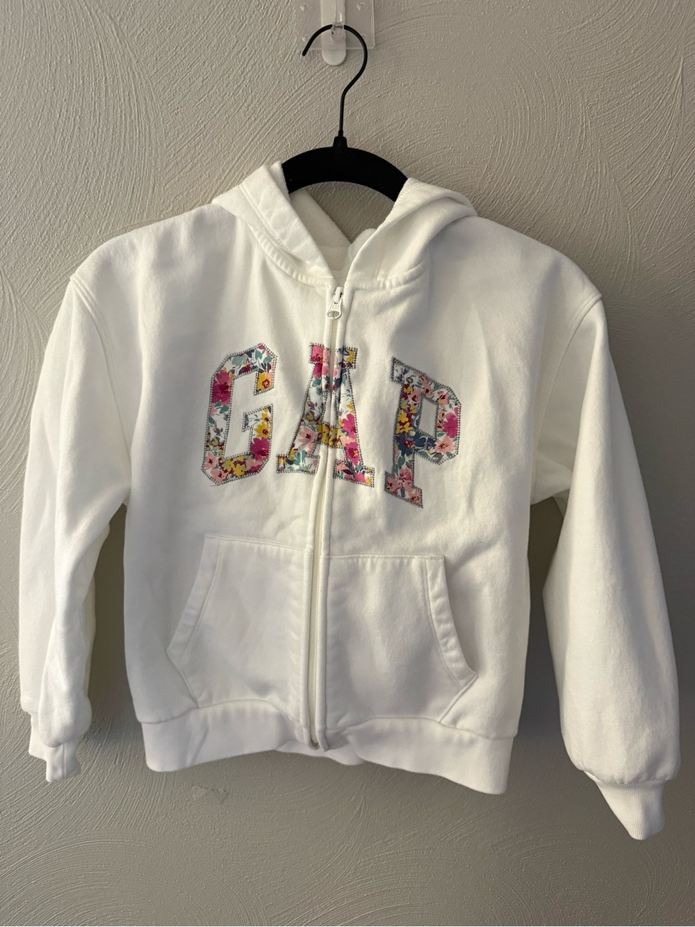 GAP Kids White Zip Hoodie with Multicolor Floral Logo